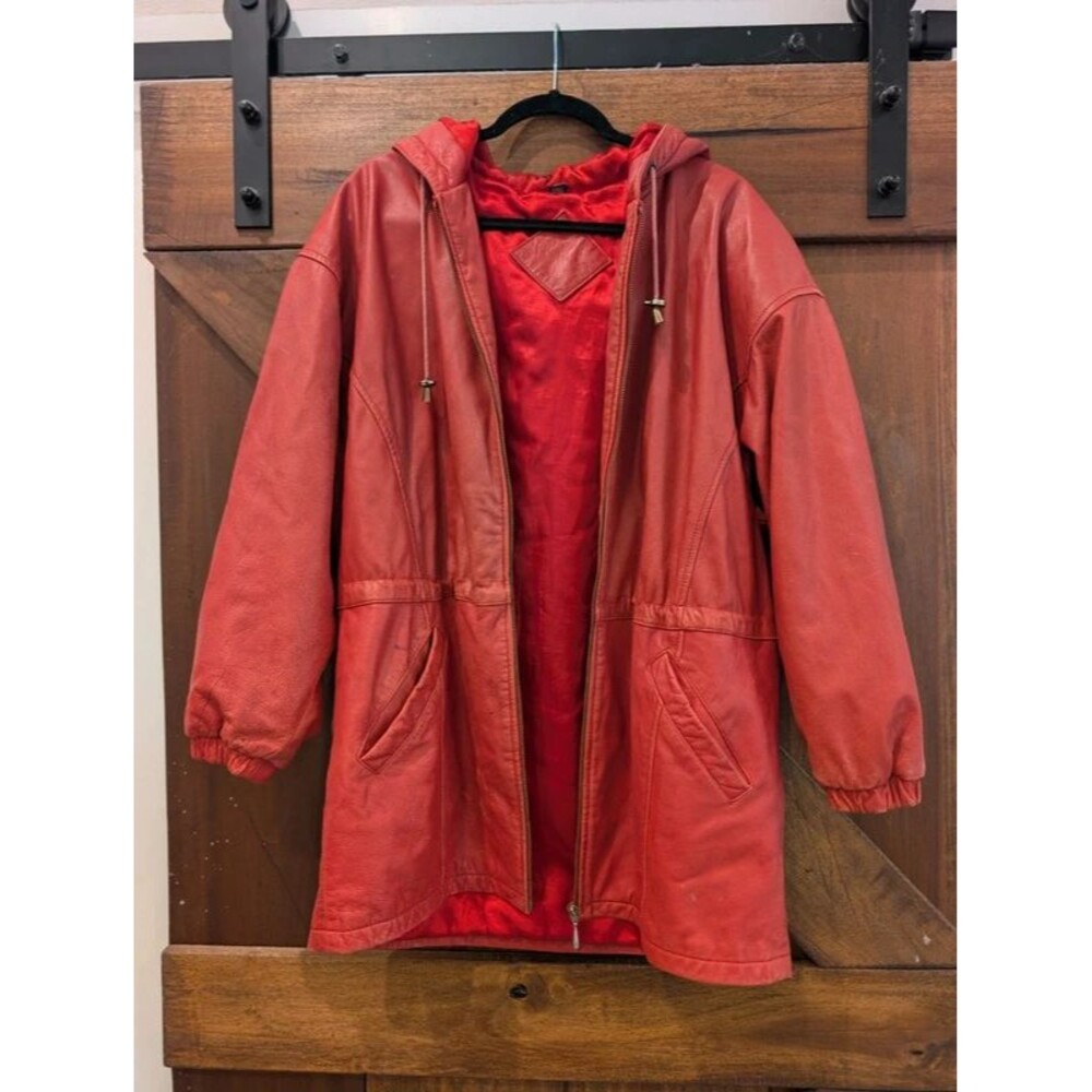 Vintage Wilsons Leather Adventure Bound Red Hooded Parka Jacket Large